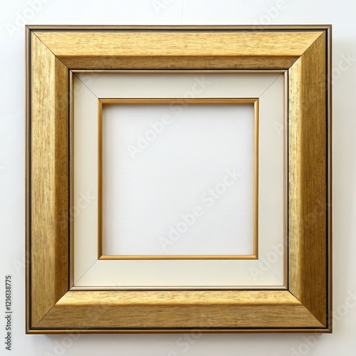 Gold Square Frame with Inner White Bevel, Picture Frame Mockup, Empty Frame Design, Picture Frame Template Picture Frame, Mockup