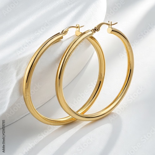 Gold Hoop Earrings Minimalist Design, Close-up Product Shot, Elegant Jewelry, Fashion Accessory Gold Earrings, Minimalist Jewelry