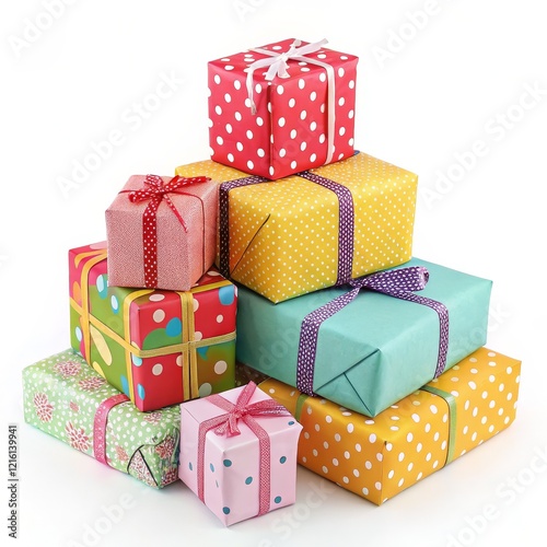 Wallpaper Mural Stack of Colorful Polka Dot Gift Boxes,Pyramid Composition,Celebration Concept,Gift Wrapping Gift,Presents Torontodigital.ca