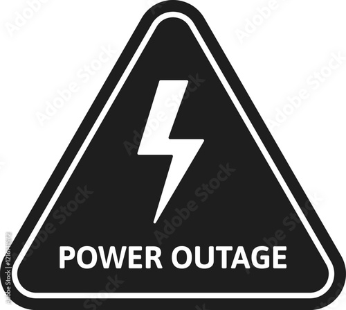 Power Outage Warning Sign With Bold Thunderbolt Symbol In Triangular Design. Perfect For Safety Notices, Hazard Alerts, Risk Management, Electricity Failures, And Instant Attention-Grabbing Cautions
