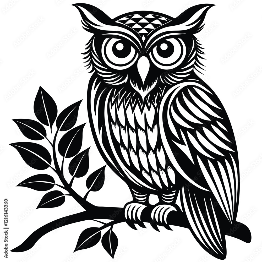 Naklejka premium A Bold Design Of An Owl Perched On A Tree Branch High Quality Editable Vector Design and illustration