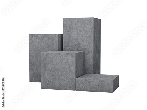 Display stand podium made from grey concrete in four step display of product design cement 4 podium Display background 3d rendering