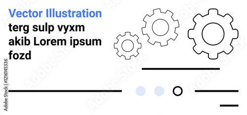 Gears, dotted elements, lines, and placeholder text create a modern infographic. Ideal for technology, engineering, design, innovation, process illustration, workflow, and technical themes Landing