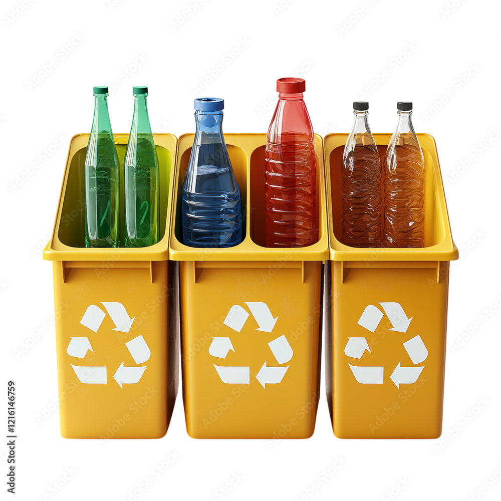 Recycling Containers with Plastic Bottles Isolated on transparent background