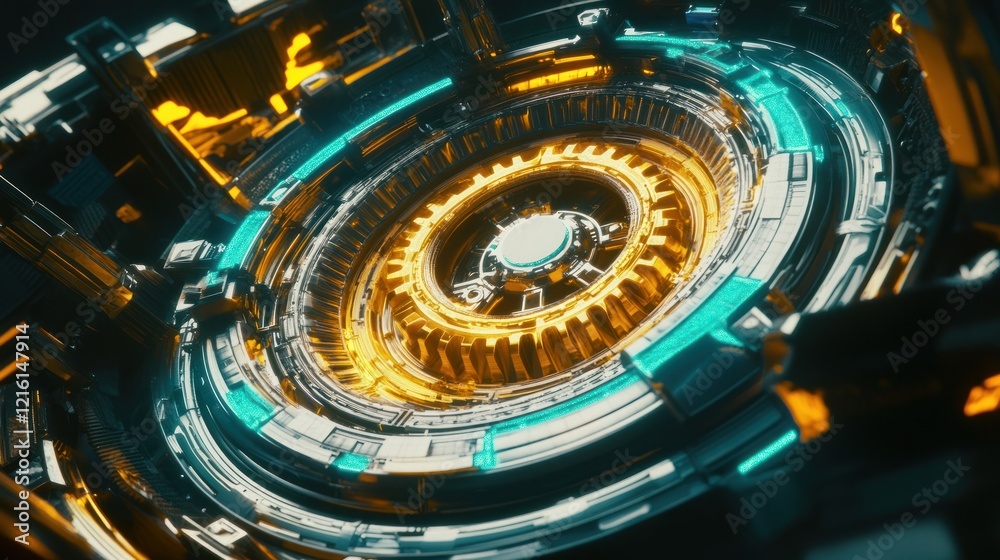 Fototapeta premium Abstract Futuristic Machine: Gears, Circuits, and Technological Design