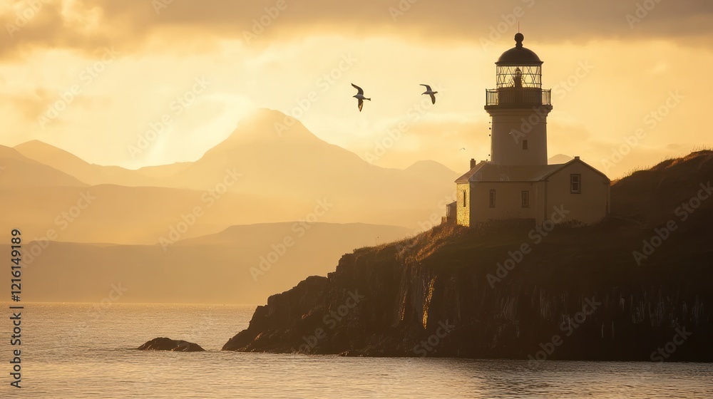 Lighthouse Sunset Seascape: Coastal Beauty at Golden Hour Lighthouse Sunset Seascape: Coastal Beauty at Golden Hour