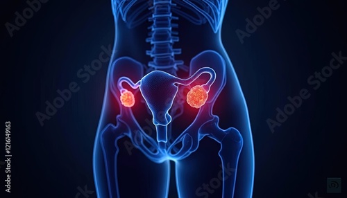 Female Pelvic Anatomy Showing Ovarian Tumors photo