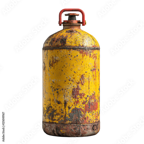 Weathered Yellow Gas Cylinder on White Background Isolated on transparent background