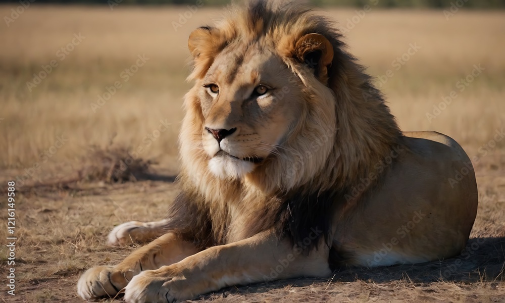 A majestic lion basking in the sun on a savanna A majestic lion basking in the sun on a savanna