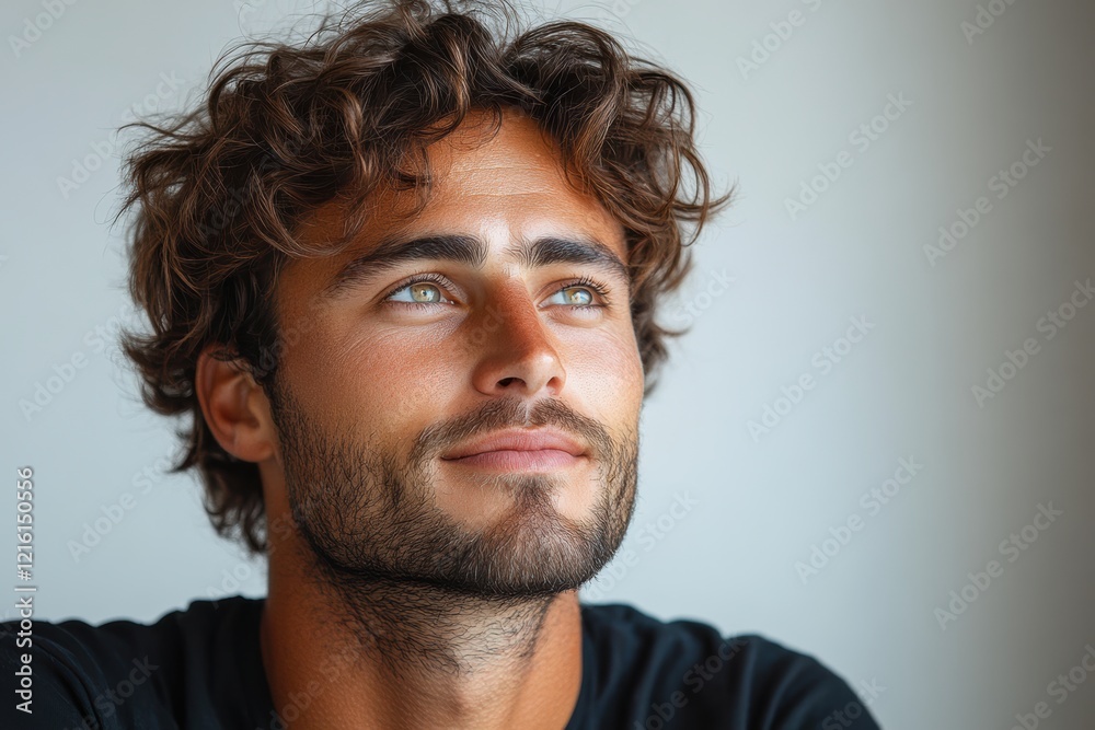 Relaxed contentment with a slight smile, looking off-camera in a moment of peacefulness, Relaxed contentment with a slight smile, looking off-camera in a moment of peacefulness,