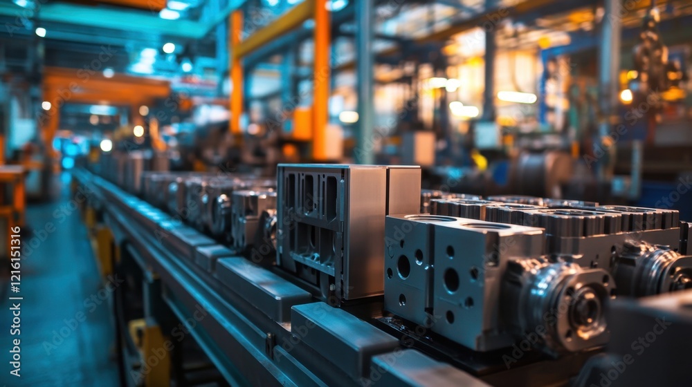 Rows of new engine blocks in an automotive manufacturing facility. Rows of new engine blocks in an automotive manufacturing facility.