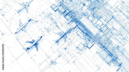 Airplane models on airport blueprint design