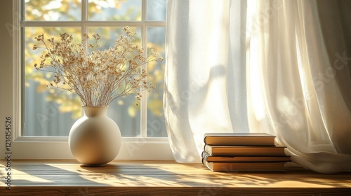 Wallpaper Mural Five Small Potted Plants on Wooden Windowsill Torontodigital.ca