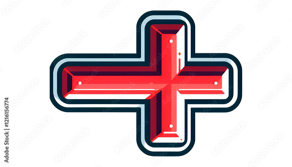 Fototapeta premium Red Cross Icon with Bold Outline in Cartoon Style