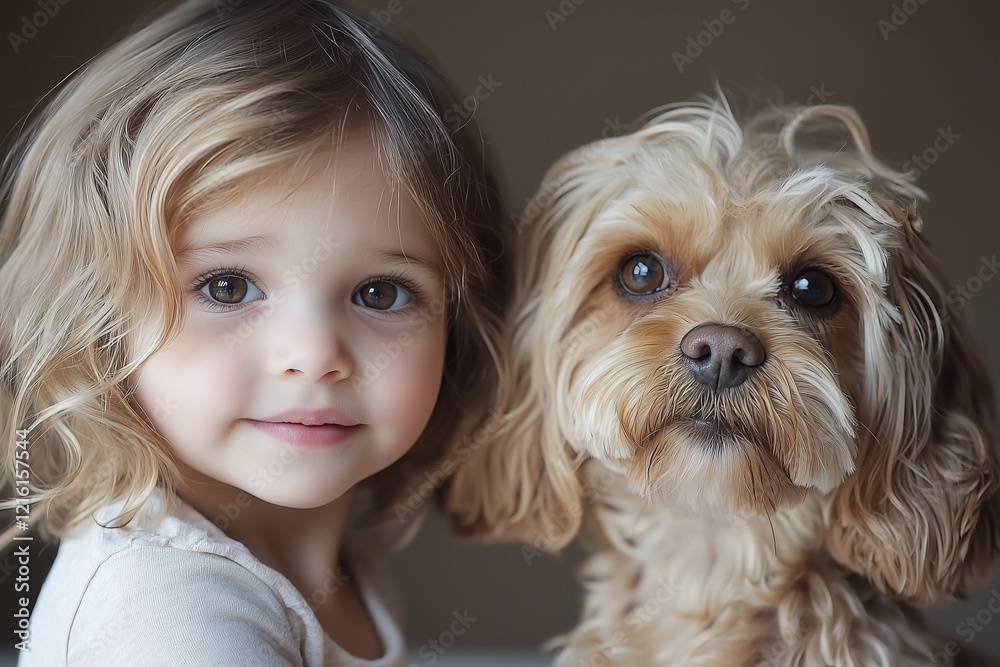 a dog and a child have almost the same appearance and the same hairstyle a dog and a child have almost the same appearance and the same hairstyle