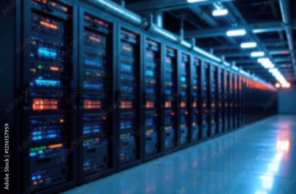 blur background of datacenter with lots of server