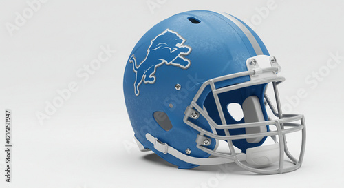 NFL Helmet, Detroit Lions Logo, Gray Shell, Blue Stripes, Football Fan Collectible