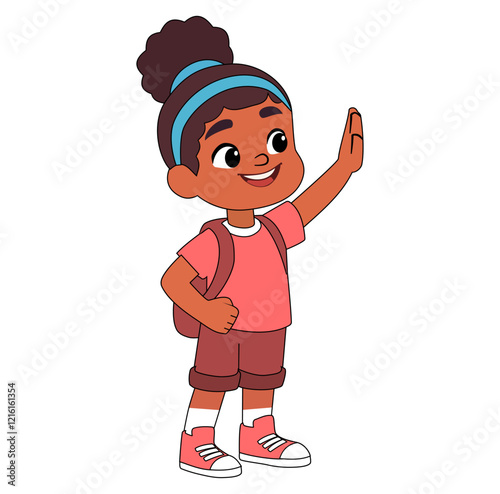 Cartoon Kid Girl hello To Other Vector Illustration