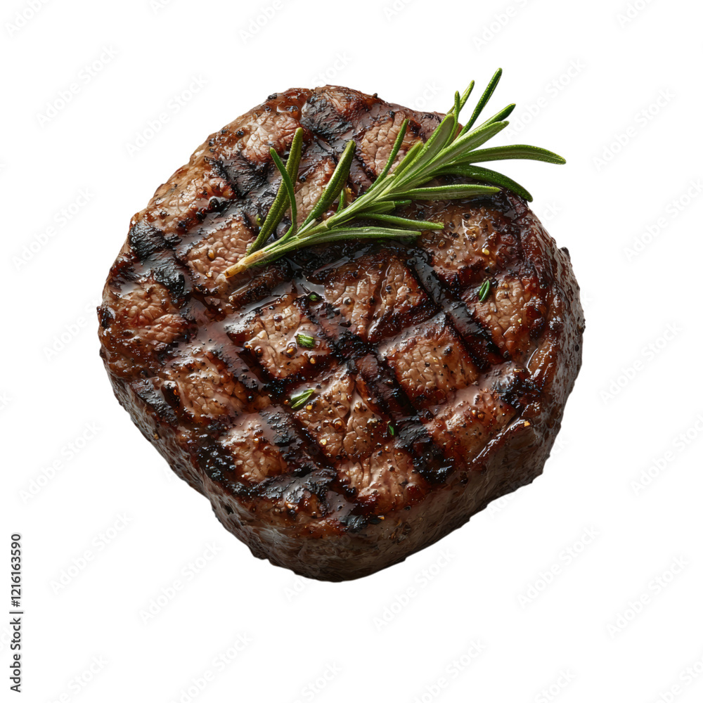Grilled Meat with Herb Garnish on White Background Isolated on transparent background Grilled Meat with Herb Garnish on White Background Isolated on transparent background