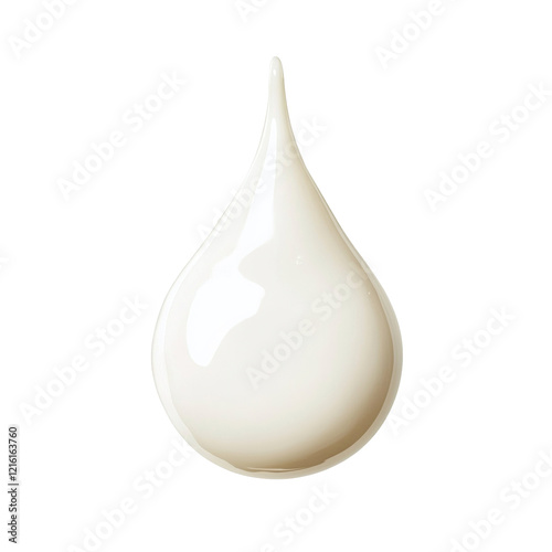 Creamy white milk drop with glossy shine, isolated on transparent cutout background