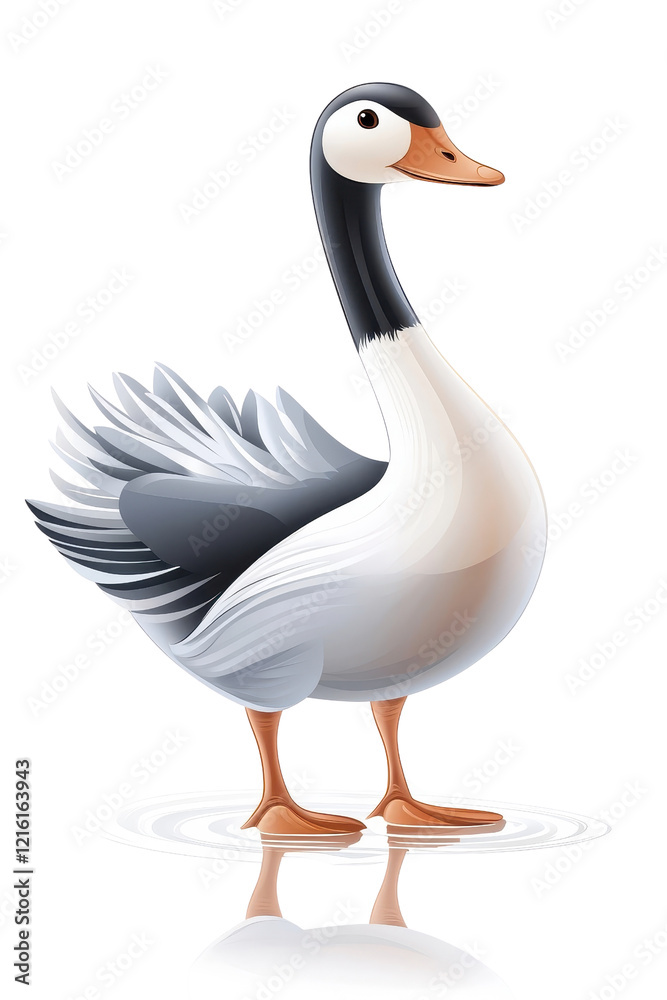 A flat style illustrated goose, isolate on white background, with simple shapes and clean lines. cutout png