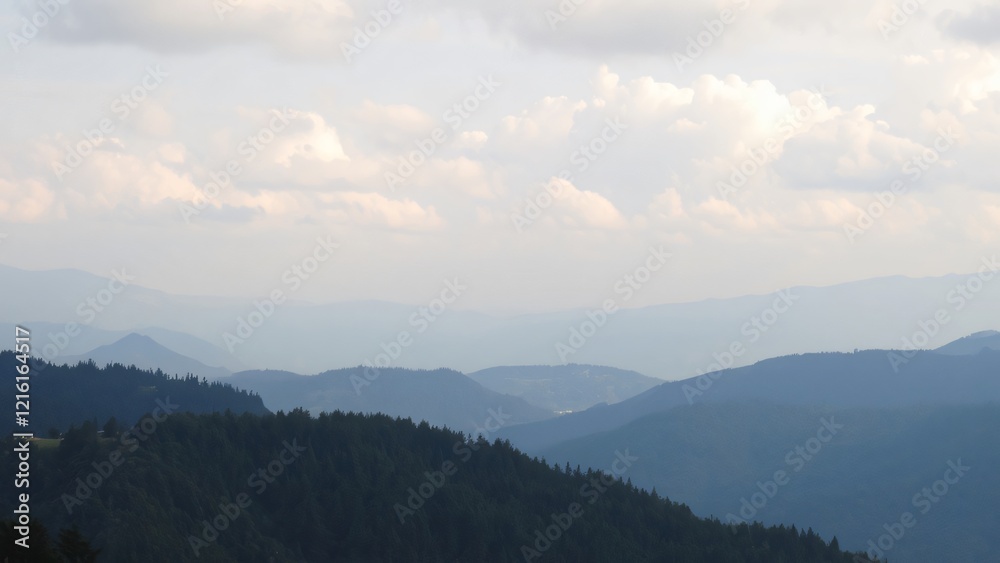Serene Mountain Landscape Under a Cloudy Sky Serene Mountain Landscape Under a Cloudy Sky