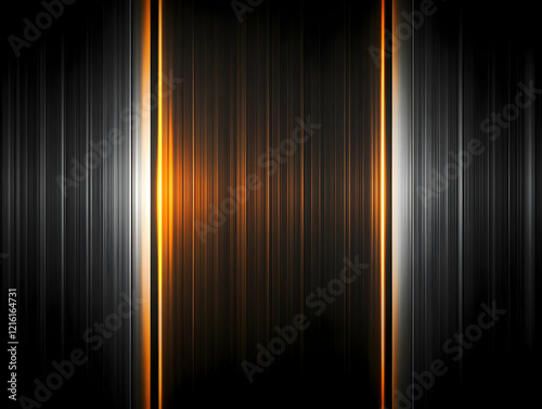 Abstract Black and Orange Vertical Lines Background Design with Metallic Accents Creates a Dynamic Visual