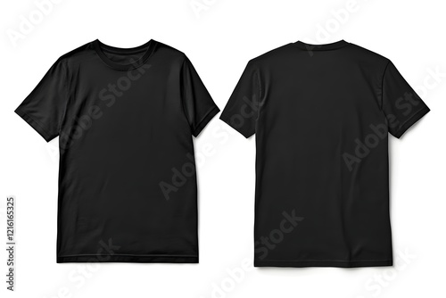 Black color T-shirt blank template front and back view isolated on White background
