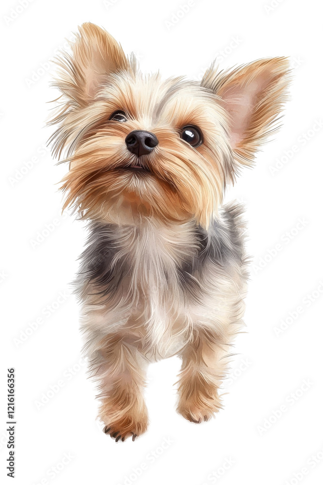 A Yorkshire Terrier standing gracefully, isolate on white background, showcasing its beautiful fur and confident posture. cutout png A Yorkshire Terrier standing gracefully, isolate on white background, showcasing its beautiful fur and confident posture. cutout png