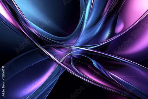 Abstract liquid glass holographic iridescent motion neon waves and lines dark background. Digital illustration design for wallpapers, posters, banners and covers.	