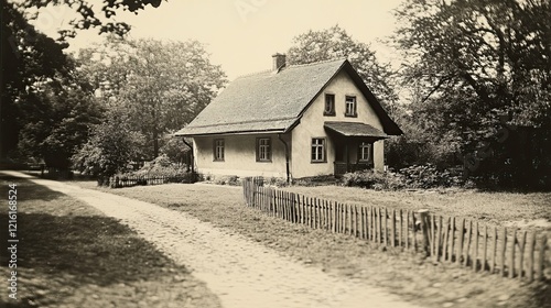 Old Polish House in Black and White: Vintage-style photography. 