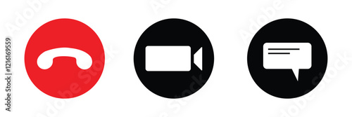 Virtual hangouts icons for conference call. On and off video, sound, camera and call icons isolated on white background. Flat vector illustration 