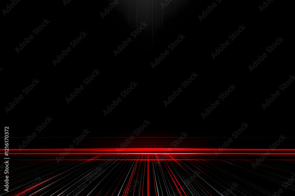 Abstract Red and White Lines Converge on a Dark Background with Subtle Light Beam. Abstract Red and White Lines Converge on a Dark Background with Subtle Light Beam.