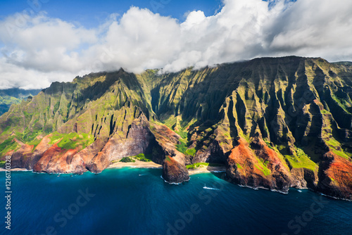 Aerial of Na Pali coast, Kauai island, Hawaii photo