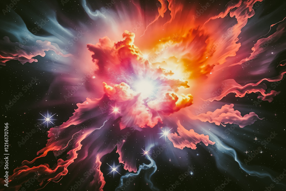 Obraz premium A vibrant abstract nebula with pink, blue and orange colors. 
