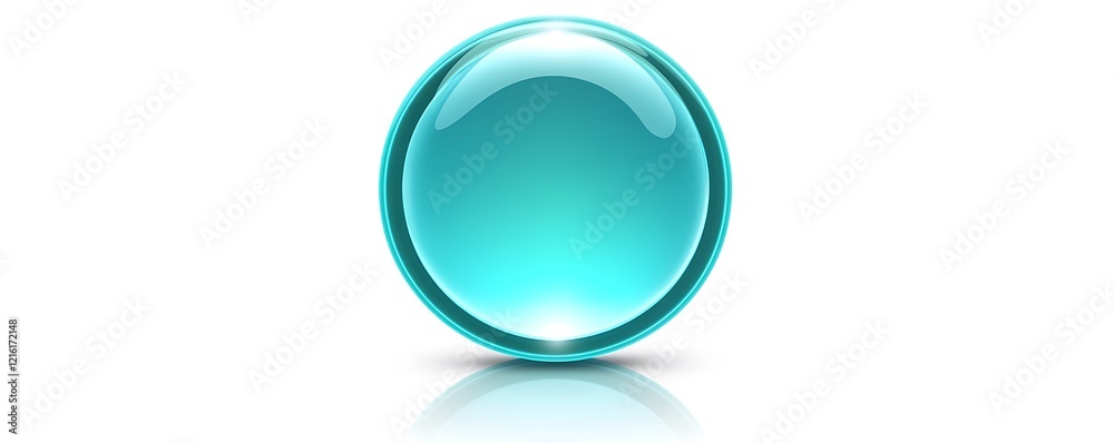 A glowing turquoise circle icon on a white background with smooth reflections A glowing turquoise circle icon on a white background with smooth reflections