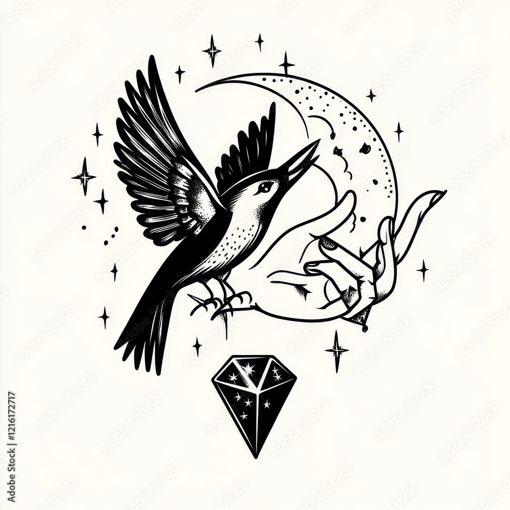 Fototapeta premium Neo tribal y2k tattoo with heart shape. Cyber sigilism style hand drawn ornaments. Vector illustration of black gothic tribal tattoo designs