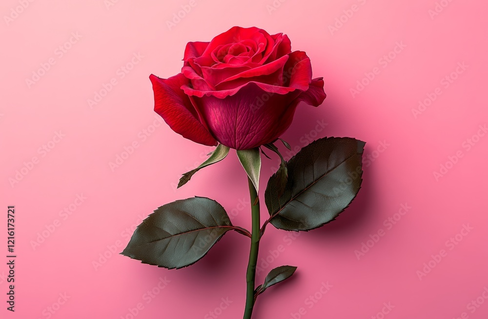 A red rose on a pink background A red rose on a pink background