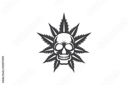 Minimalist Geometric Cannabis Skull Logo Design Template