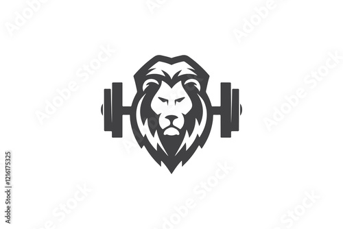 Minimalist Geometric Lion Face Dumbbell Logo Design Template