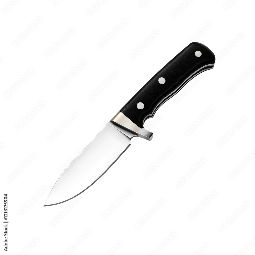 Sleek Black and Silver Hunting Knife Isolated on White Background Sleek Black and Silver Hunting Knife Isolated on White Background