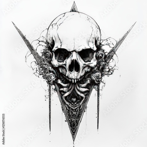Neo tribal y2k tattoo with heart shape. Cyber sigilism style hand drawn ornaments. Vector illustration of black gothic tribal tattoo designs