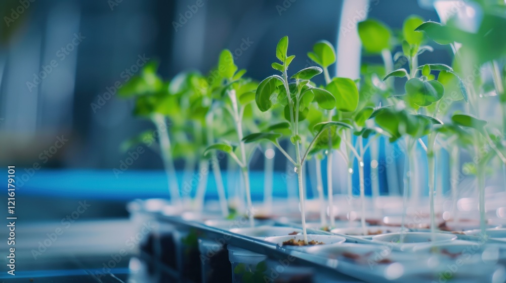 Fototapeta premium Indoor seedling growth, lab, hydroponics, research