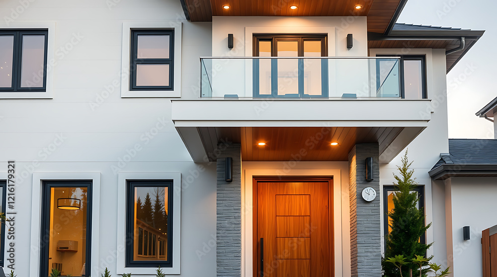 Fototapeta premium Modern Luxury House Exterior: Contemporary Home Design and Architecture. Real Estate Property Showcase