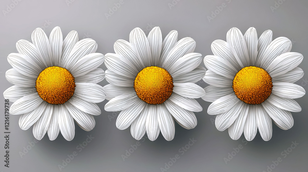 Fototapeta premium Three White Daisies: A Stunning Close-up of Nature's Beauty