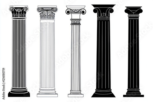 Clipart collection ancient columns in outline and silhouette formats