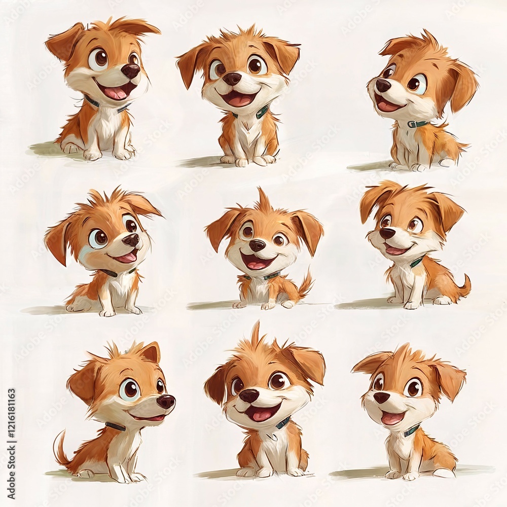 Obraz premium baby dog illustration from different angles for children's book character
