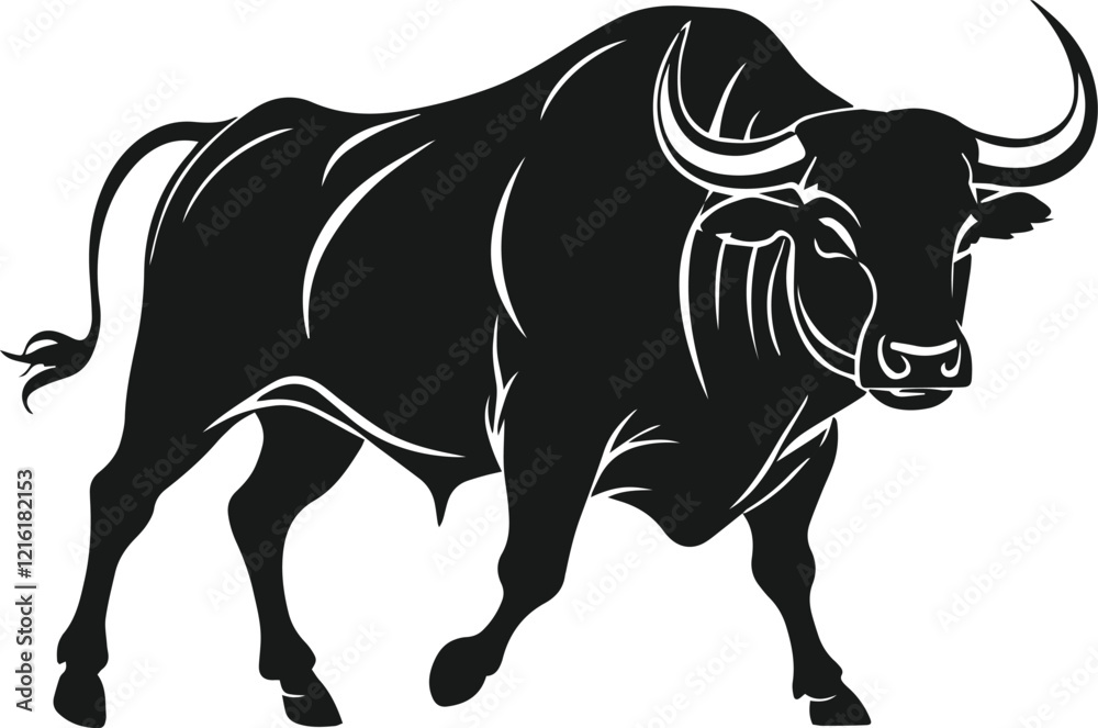 Bull silhouette logo vector black and white illustration.