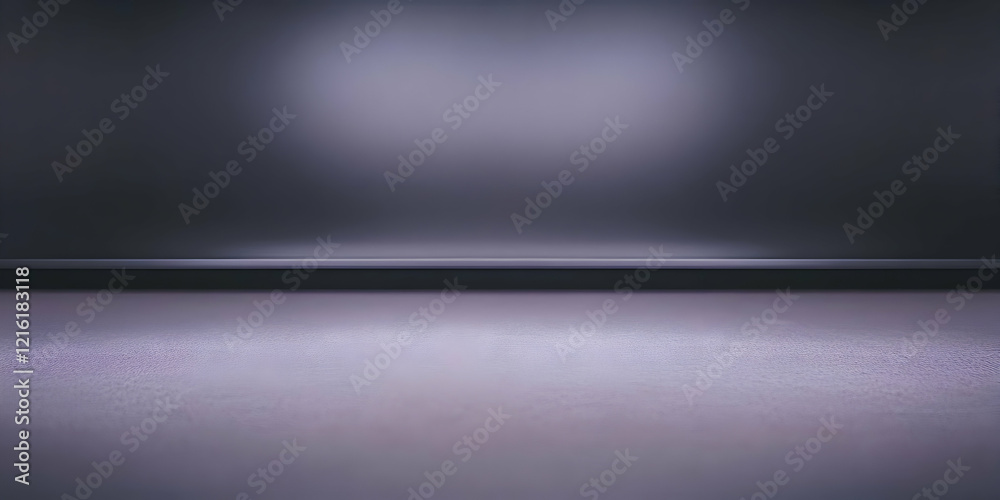 Empty Shelf Display on Textured Purple Floor Against Dark Wall in Spotlight Background with Soft Light Empty Shelf Display on Textured Purple Floor Against Dark Wall in Spotlight Background with Soft Light