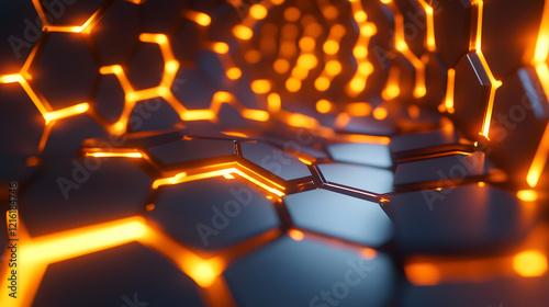 Fototapeta Naklejka Na Ścianę i Meble -  3D tunnel of hexagonal shapes with alternating light and dark sections 